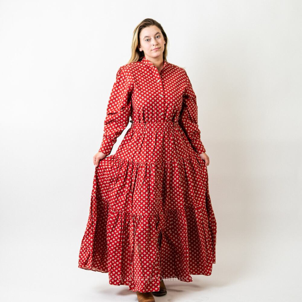 Vintage 70s Western Cowgirl Rodeo Prairie Skirt & Top Set Dress - M - Picture 9 of 11